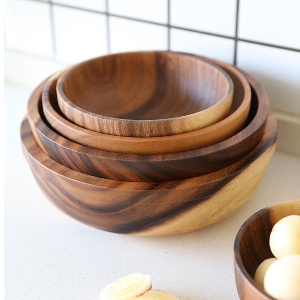 Kitchen Natural Wooden Bowl Household Fruit Bowl Salad Bowl For Home Restaurant Food Container Wooden Utensils Note The Size Hot - Tiff's Treasures