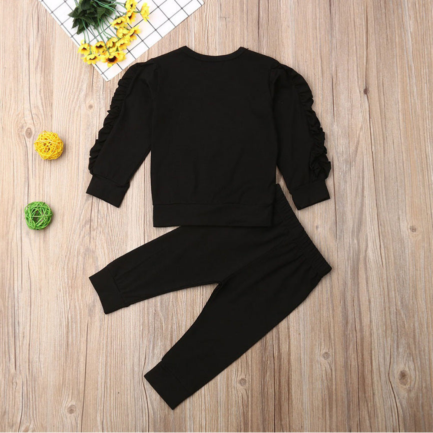 Newborn Baby Ruffles Jumper Solid Long Sleeve Sweatshirt Tops Pants Infant Kids 2Pcs Outfits Clothes Set - Tiff's Treasures