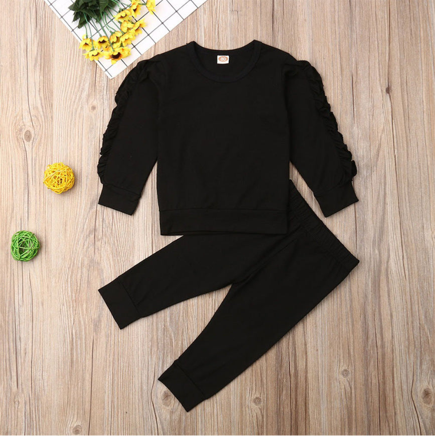 Newborn Baby Ruffles Jumper Solid Long Sleeve Sweatshirt Tops Pants Infant Kids 2Pcs Outfits Clothes Set - Tiff's Treasures