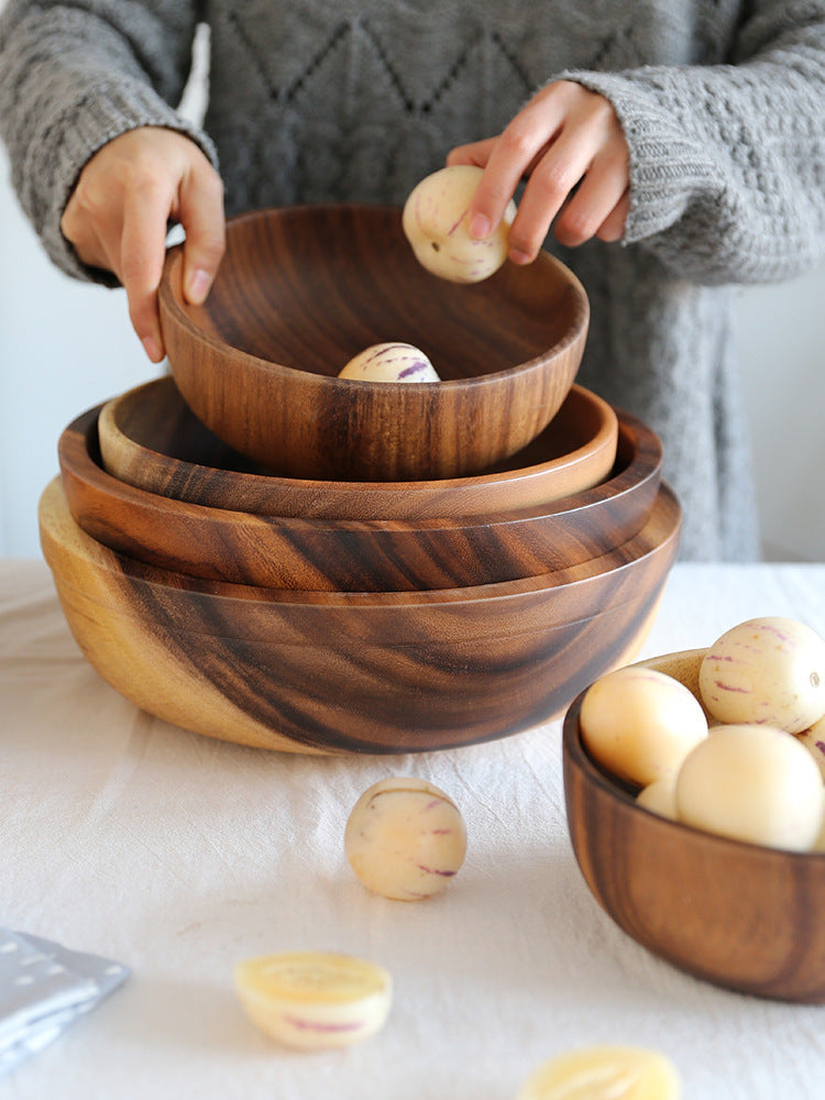 Kitchen Natural Wooden Bowl Household Fruit Bowl Salad Bowl For Home Restaurant Food Container Wooden Utensils Note The Size Hot - Tiff's Treasures
