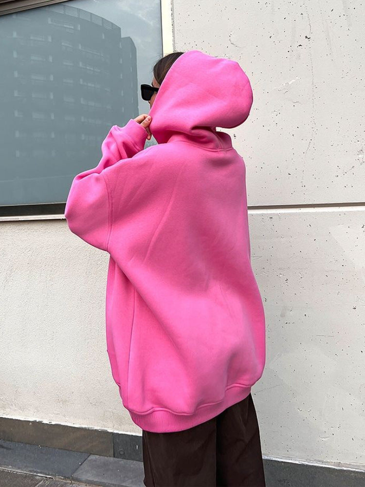Street Boyfriend Style Polar Fleece Loose Pockets Hooded Sweater - Tiff's Treasures