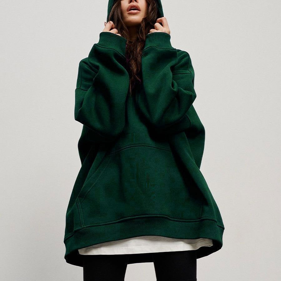 Street Boyfriend Style Polar Fleece Loose Pockets Hooded Sweater - Tiff's Treasures