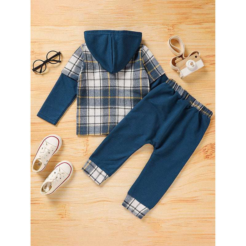 Toddler Baby Boy Clothes Plaid Long Sleeve Hoodie Sweatshirt & Pants 2pcs Boys Outfit Set - Tiff's Treasures