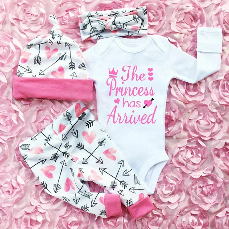 4PCS Newborn Kids Baby Girl Outfits Clothes Romper Bodysuit Pants Outfits Set - Tiff's Treasures