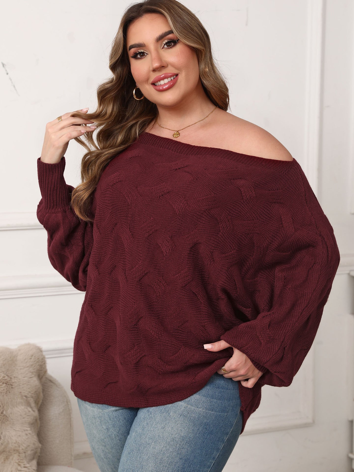 Plus Size Women's Sexy Off-shoulder Batwing Sleeve Loose Pullover - Tiff's Treasures