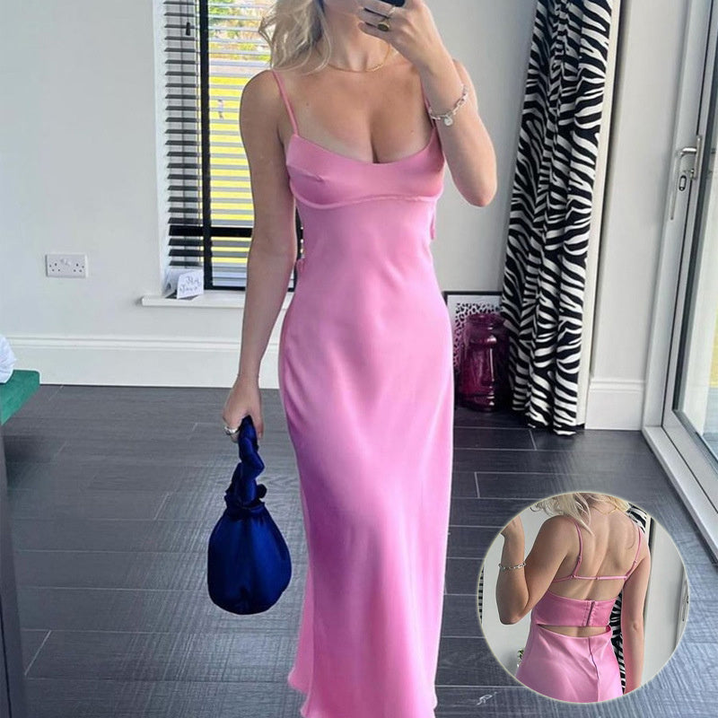 Satin Cami Backless Slip Dress – Elegant Maxi - Tiff's Treasures