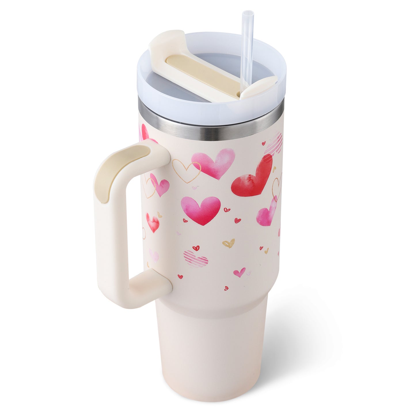 40 Oz Tumbler With Handle Straw Insulated, Stainless Steel Spill Proof Vacuum Coffee Cup Tumbler With Lid Tapered Mug Gifts For Valentine Lover Suitable For Car Gym Office Travel - Tiff's Treasures