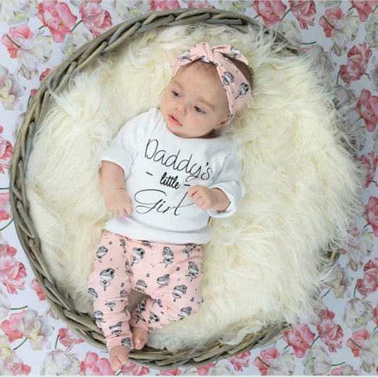 Infant Baby Girls Clothes Daddy's Little Girl T-shirt Cartoon Pants Headband Toddler Outfits Clothing Set - Tiff's Treasures