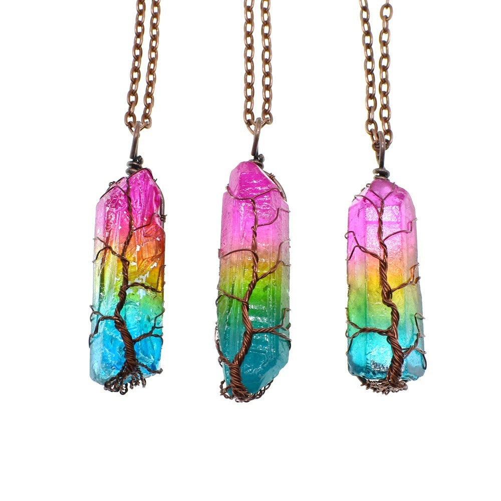 Crystal Pillar Tree of Life Pendant Necklace - Tiff's Treasures