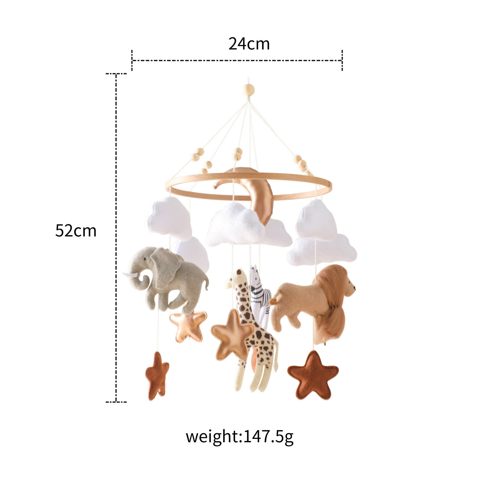 Room Hand-eye Coordination Decoration Wind Chimes Crib Felt Forest Animal Cloud Moon Bed Bell - Tiff's Treasures
