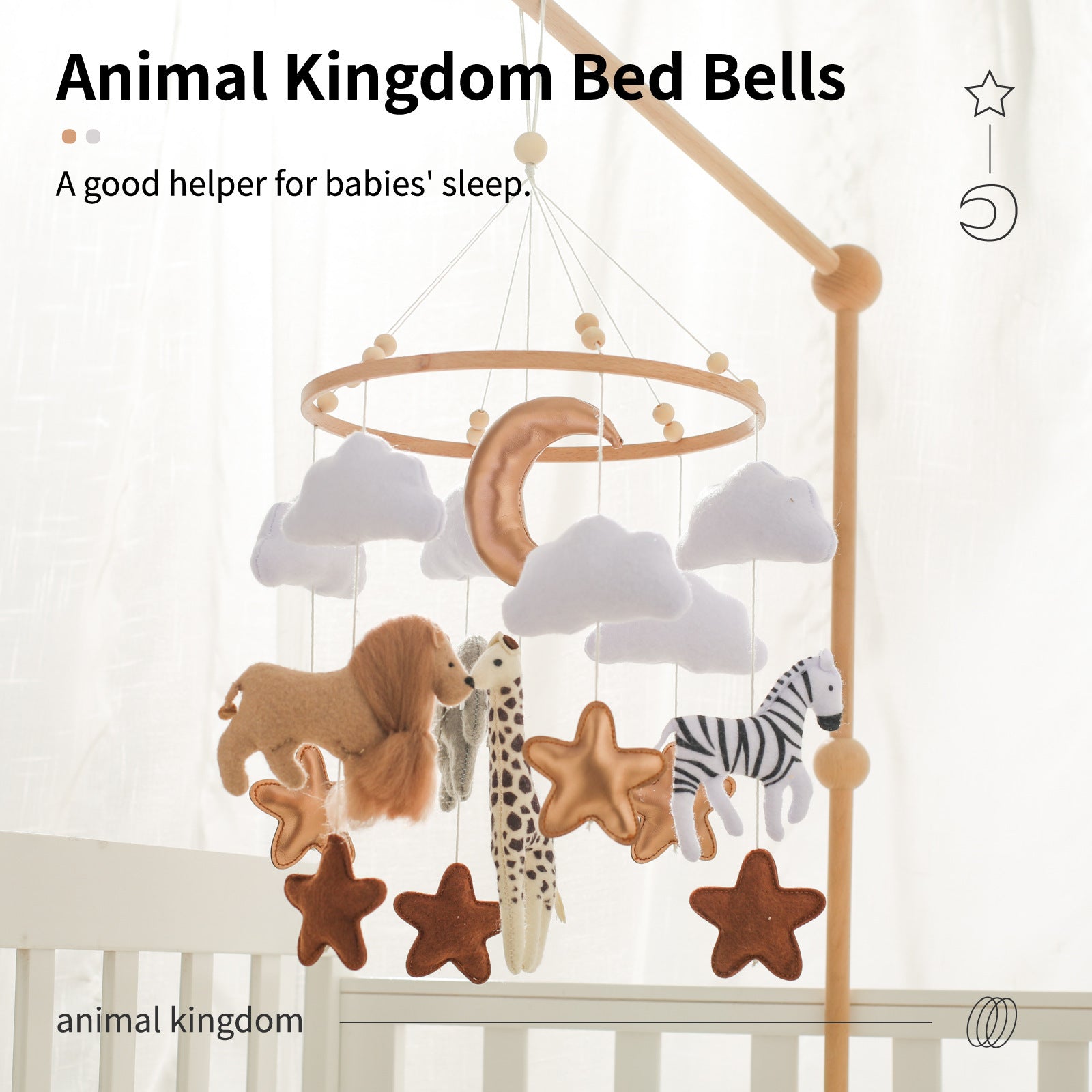 Room Hand-eye Coordination Decoration Wind Chimes Crib Felt Forest Animal Cloud Moon Bed Bell - Tiff's Treasures