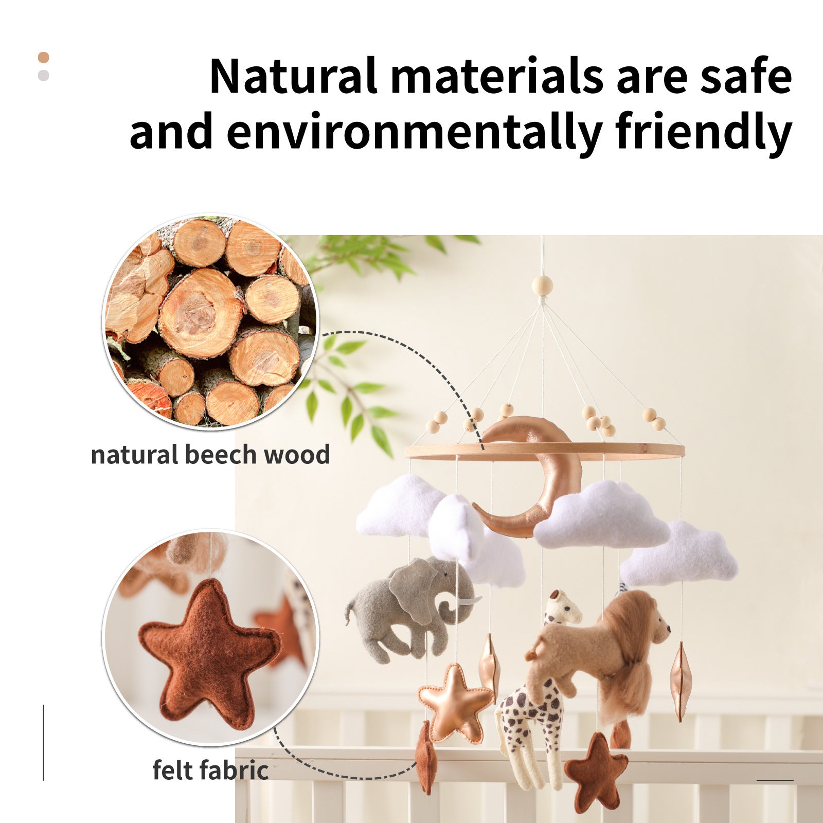 Room Hand-eye Coordination Decoration Wind Chimes Crib Felt Forest Animal Cloud Moon Bed Bell - Tiff's Treasures