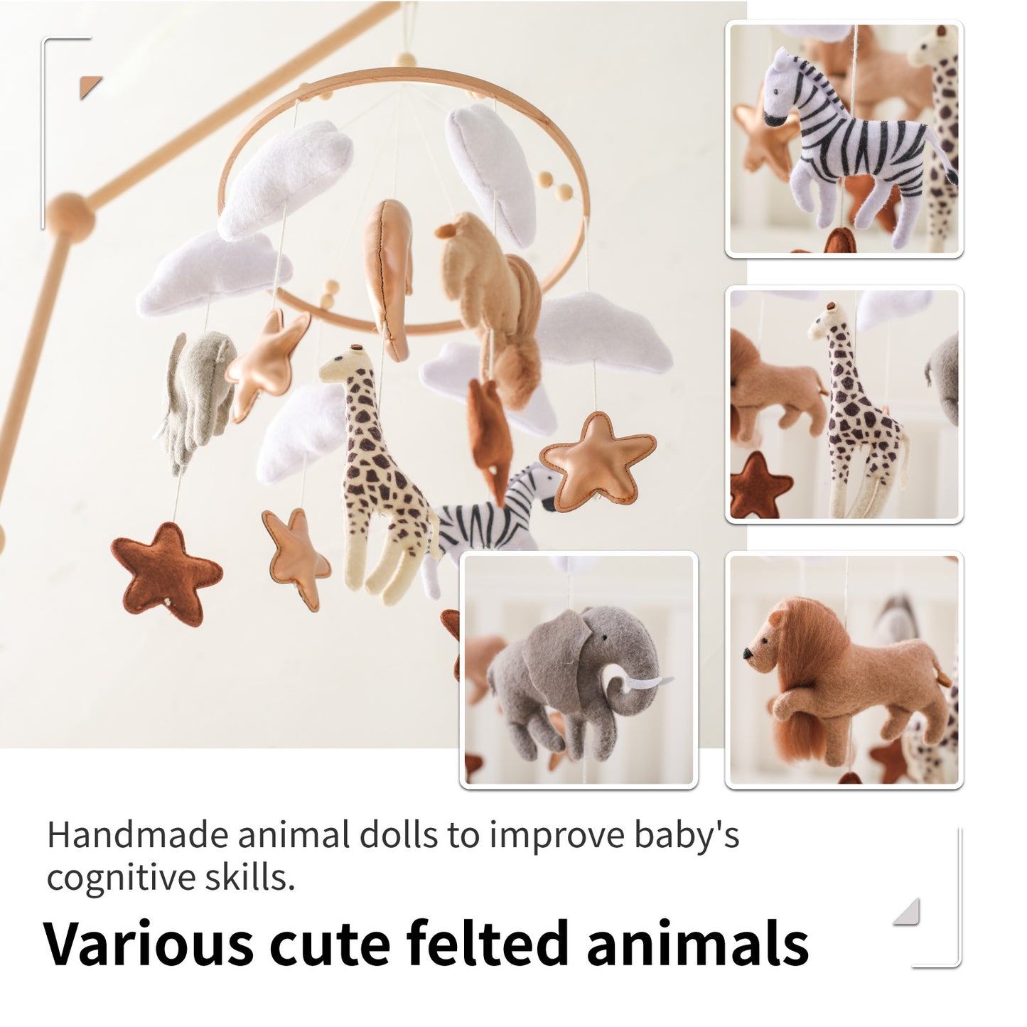 Room Hand-eye Coordination Decoration Wind Chimes Crib Felt Forest Animal Cloud Moon Bed Bell - Tiff's Treasures