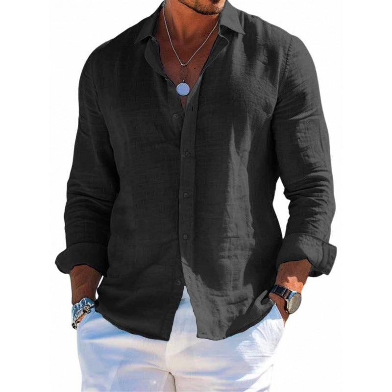 Men's Long Sleeve Shirt Casual Loose Lapel Button Top Solid Color Plus Size Blouse Clothing - Tiff's Treasures
