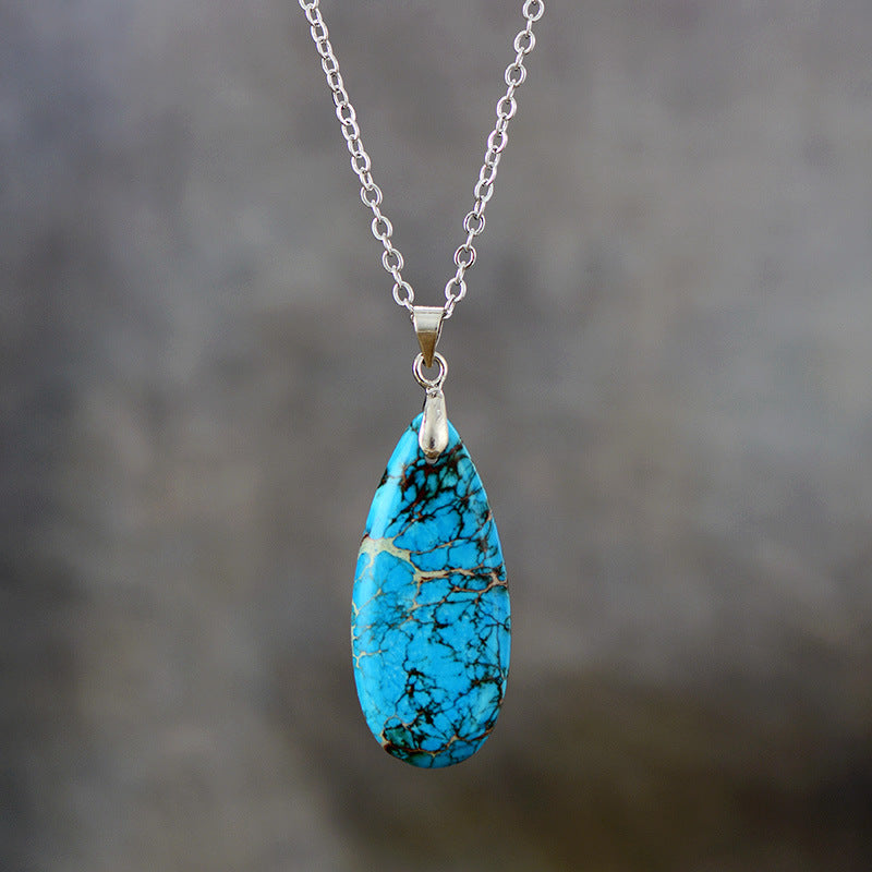Emperor Stone Water Drop 18K Gold Plating Chain Pendant Necklace - Tiff's Treasures