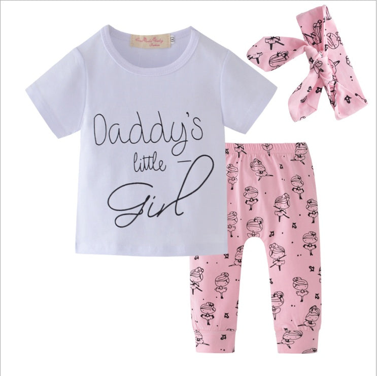 Infant Baby Girls Clothes Daddy's Little Girl T-shirt Cartoon Pants Headband Toddler Outfits Clothing Set - Tiff's Treasures
