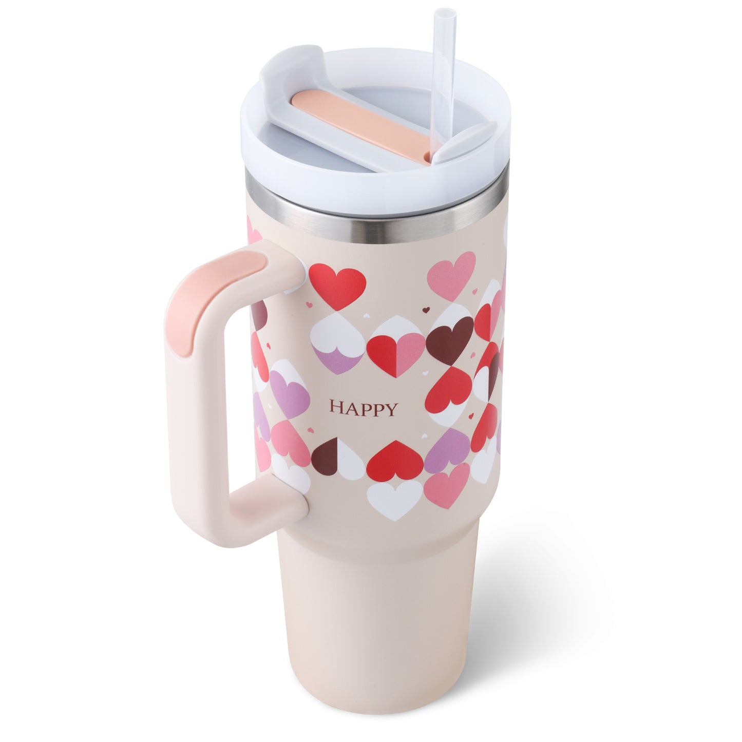 40 Oz Tumbler With Handle Straw Insulated, Stainless Steel Spill Proof Vacuum Coffee Cup Tumbler With Lid Tapered Mug Gifts For Valentine Lover Suitable For Car Gym Office Travel - Tiff's Treasures