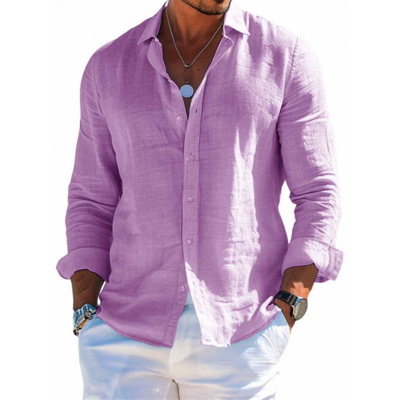Men's Long Sleeve Shirt Casual Loose Lapel Button Top Solid Color Plus Size Blouse Clothing - Tiff's Treasures