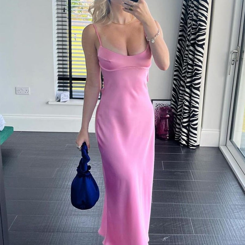Satin Cami Backless Slip Dress – Elegant Maxi - Tiff's Treasures