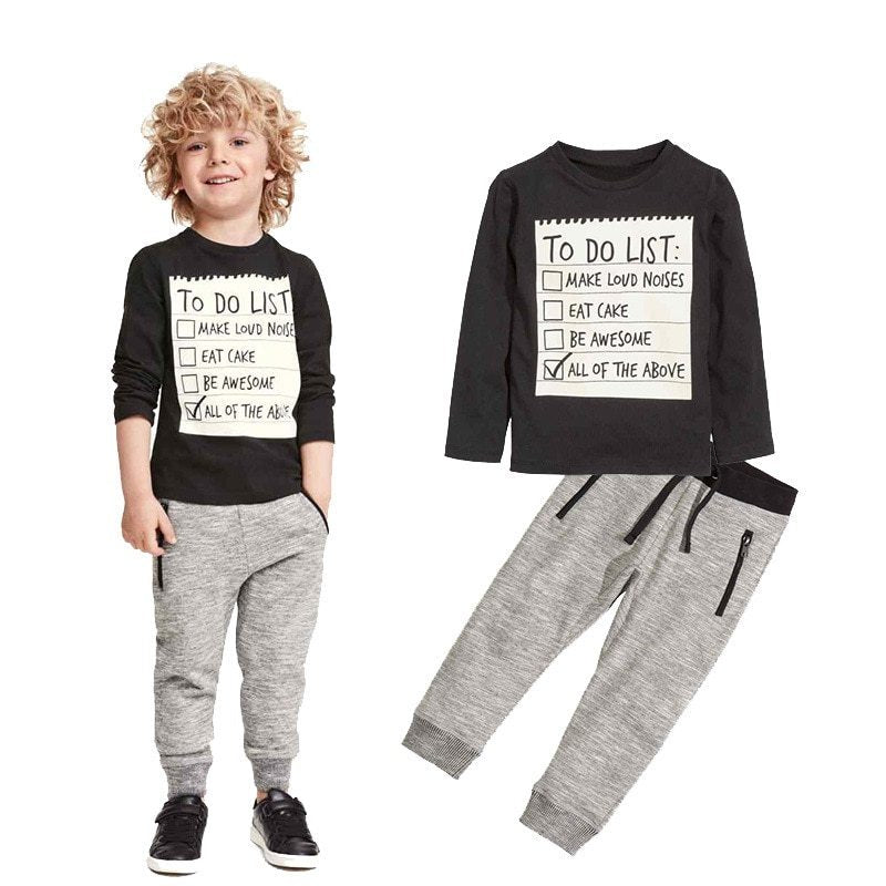 Kids Boys Clothing Set, Cotton Long Sleeves T-shirt Pants 2pcs Suit For 3-7 Years - Tiff's Treasures