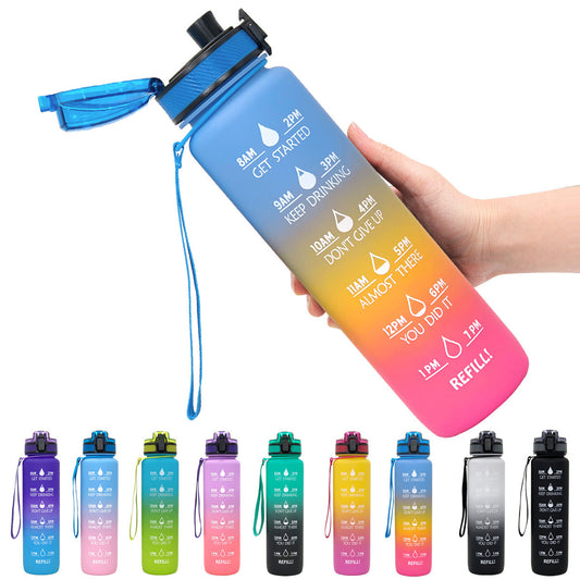 1L Tritan Water Bottle With Time Marker Bounce Cover Motivational Water Bottle Cycling Leakproof Cup For Sports Fitness Bottles - Tiff's Treasures