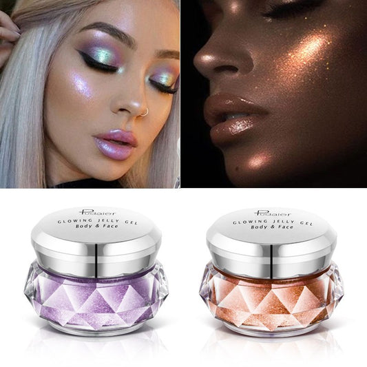 Face Highlighter Jelly Gel Mermaid Eyeshadow Glow Body Glitter Festival Makeup Iluminador Gold Liquid Highlighter Bronzer - Tiff's Treasures