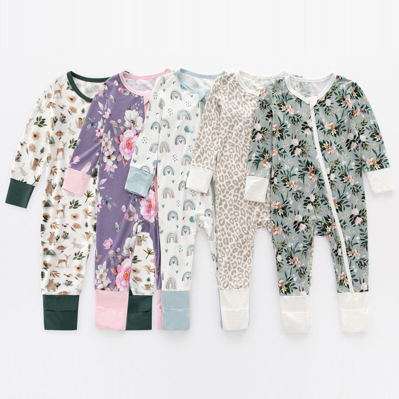 Bamboo Fiber Baby Jumpsuits Spring And Autumn Long Sleeve Double Zipper Baby Pajamas Romper - Tiff's Treasures