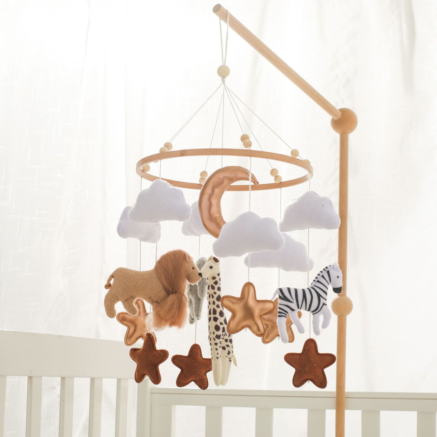 Room Hand-eye Coordination Decoration Wind Chimes Crib Felt Forest Animal Cloud Moon Bed Bell - Tiff's Treasures
