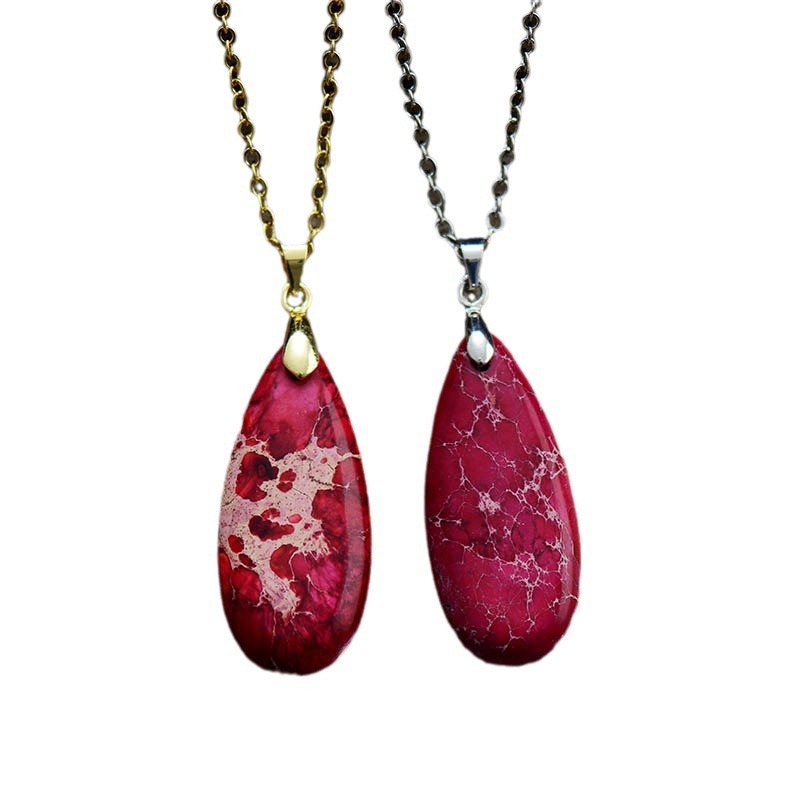 Emperor Stone Water Drop 18K Gold Plating Chain Pendant Necklace - Tiff's Treasures