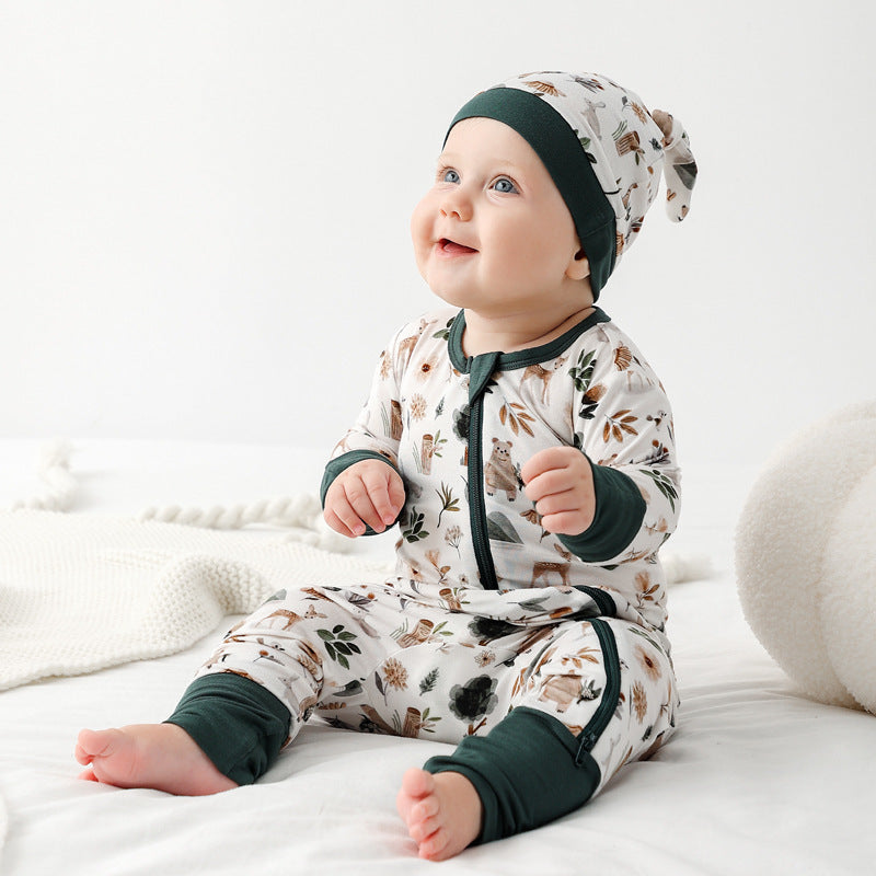 Bamboo Fiber Baby Jumpsuits Spring And Autumn Long Sleeve Double Zipper Baby Pajamas Romper - Tiff's Treasures
