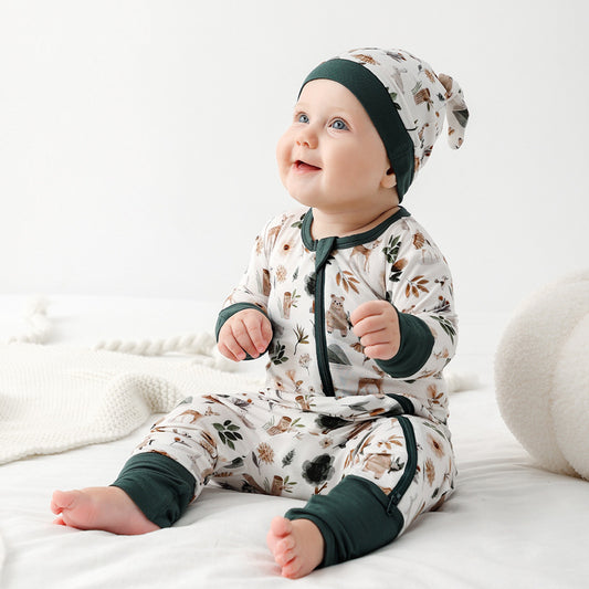 Bamboo Fiber Baby Jumpsuits Spring And Autumn Long Sleeve Double Zipper Baby Pajamas Romper - Tiff's Treasures