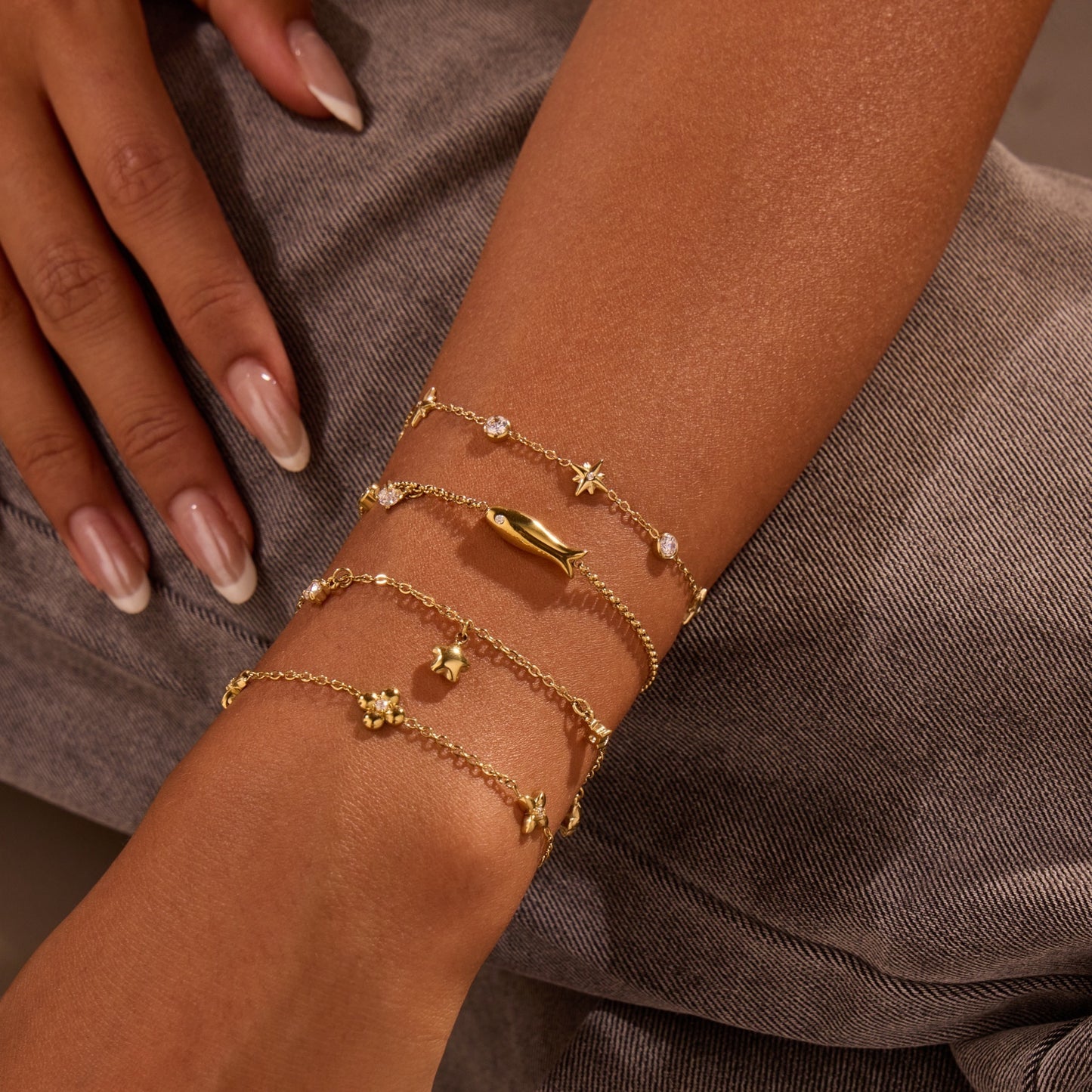 Titanium Steel Star Zircon Bracelet (18K Gold Plate) - Tiff's Treasures