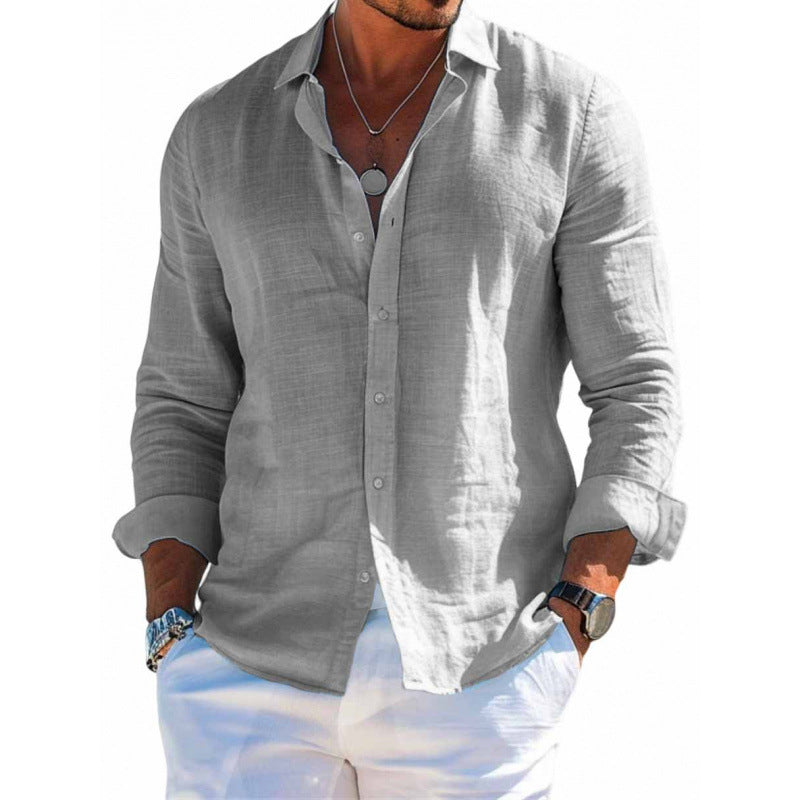 Men's Long Sleeve Shirt Casual Loose Lapel Button Top Solid Color Plus Size Blouse Clothing - Tiff's Treasures