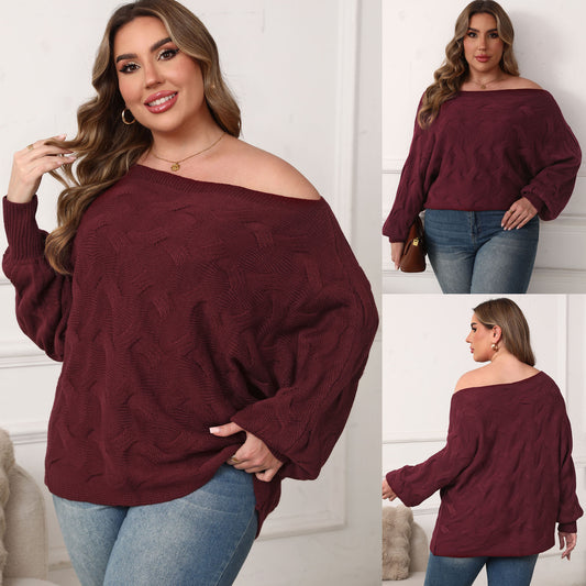Plus Size Women's Sexy Off-shoulder Batwing Sleeve Loose Pullover - Tiff's Treasures