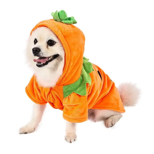 Dog Hoodie Cute Funny Halloween Style Pumpkin Cosplay Costume Warm Puppy Fleece Clothes - Tiff's Treasures