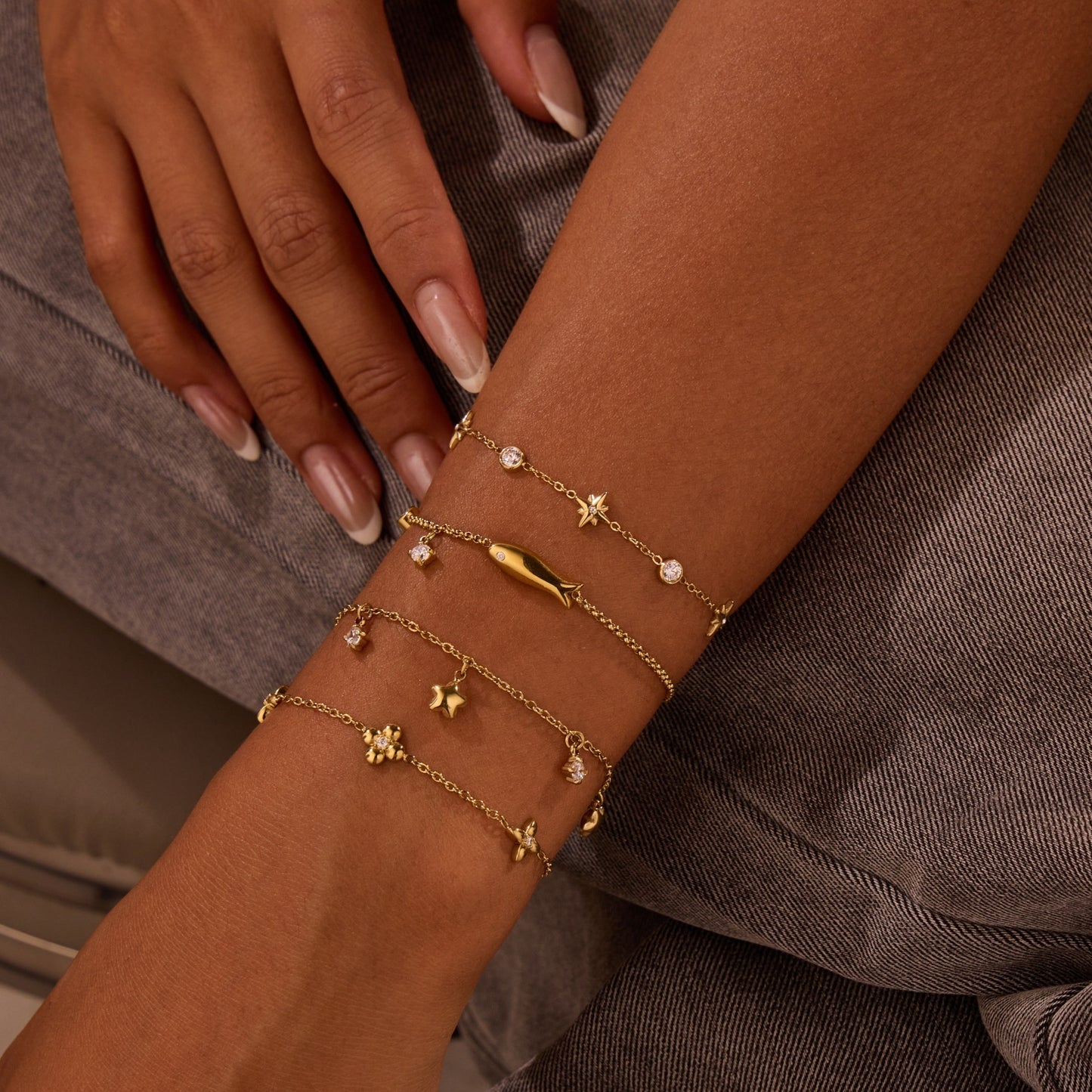 Titanium Steel Star Zircon Bracelet (18K Gold Plate) - Tiff's Treasures