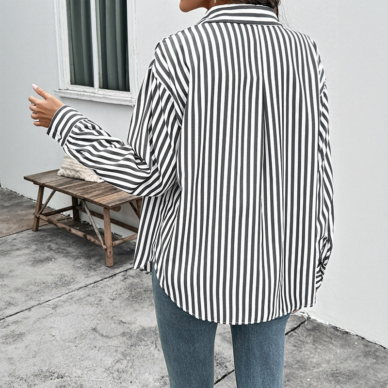 Casual Striped Long-sleeved Shirt Thin Coat For Women - Tiff's Treasures