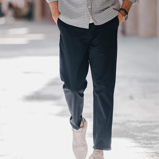 Men’s Business Casual Cropped Pants – Stretch Cotton Slim Fit Office Trousers - Tiff's Treasures