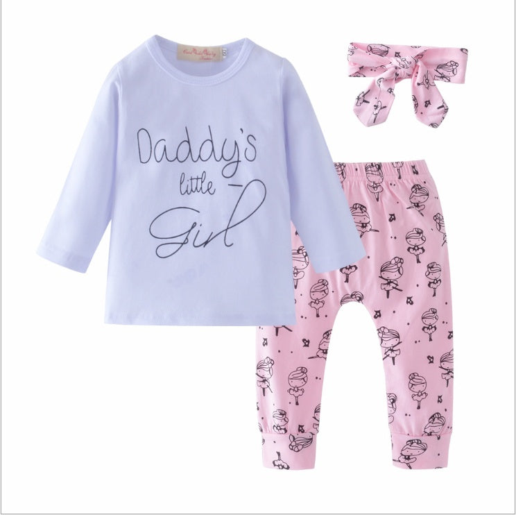Infant Baby Girls Clothes Daddy's Little Girl T-shirt Cartoon Pants Headband Toddler Outfits Clothing Set - Tiff's Treasures