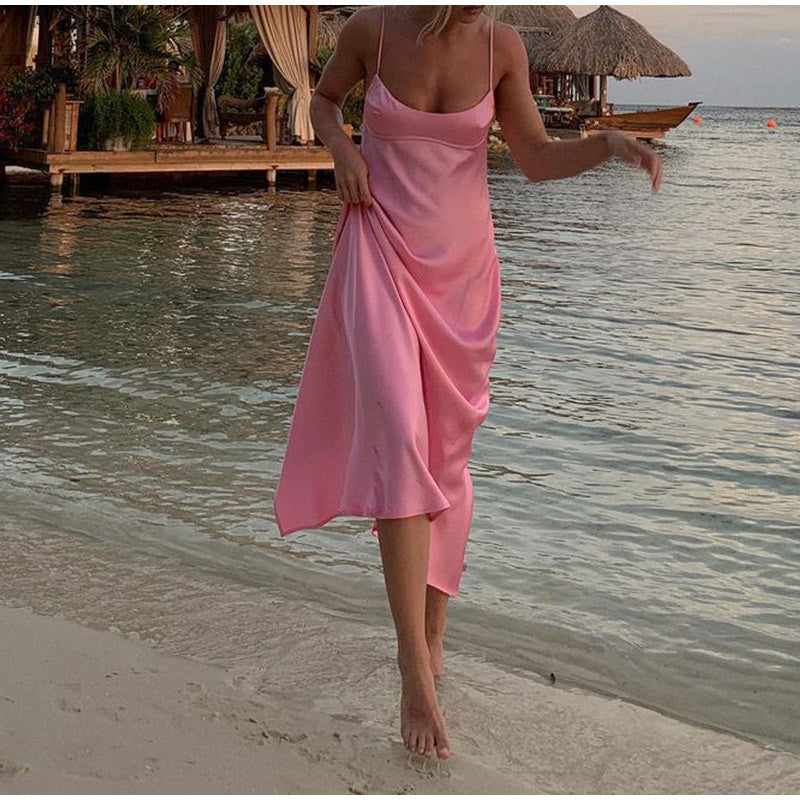 Satin Cami Backless Slip Dress – Elegant Maxi - Tiff's Treasures