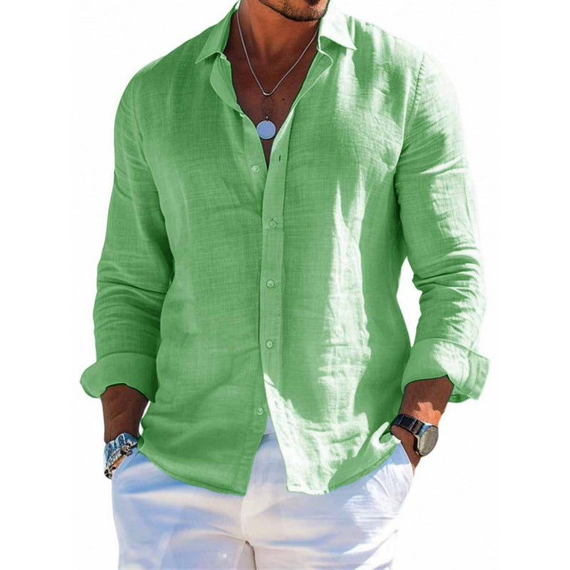Men's Long Sleeve Shirt Casual Loose Lapel Button Top Solid Color Plus Size Blouse Clothing - Tiff's Treasures