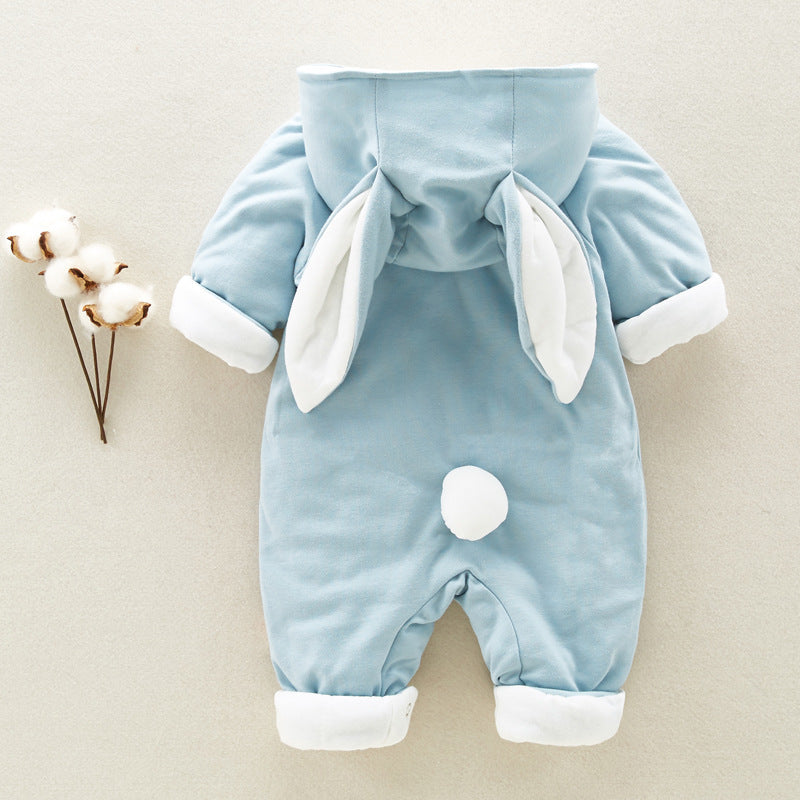The new cotton padded cotton baby romper thickened chinchilla hooded cotton baby Onesies newborn go climbing clothes - Tiff's Treasures
