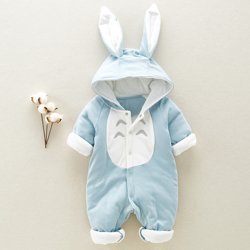 The new cotton padded cotton baby romper thickened chinchilla hooded cotton baby Onesies newborn go climbing clothes - Tiff's Treasures