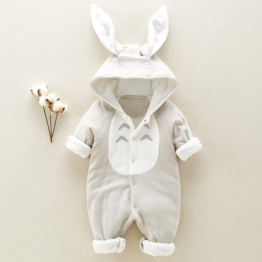 The new cotton padded cotton baby romper thickened chinchilla hooded cotton baby Onesies newborn go climbing clothes - Tiff's Treasures