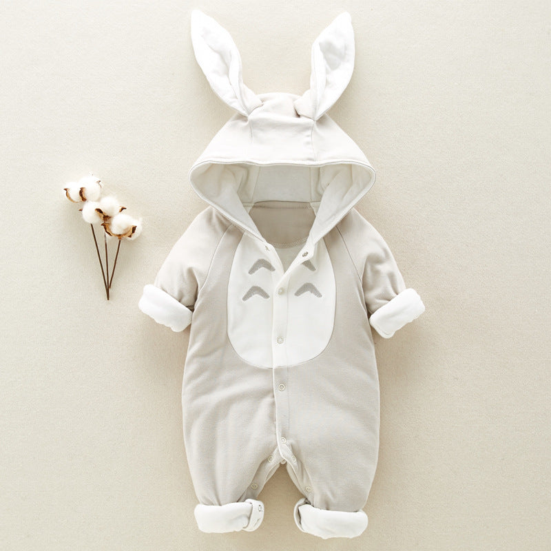 The new cotton padded cotton baby romper thickened chinchilla hooded cotton baby Onesies newborn go climbing clothes - Tiff's Treasures