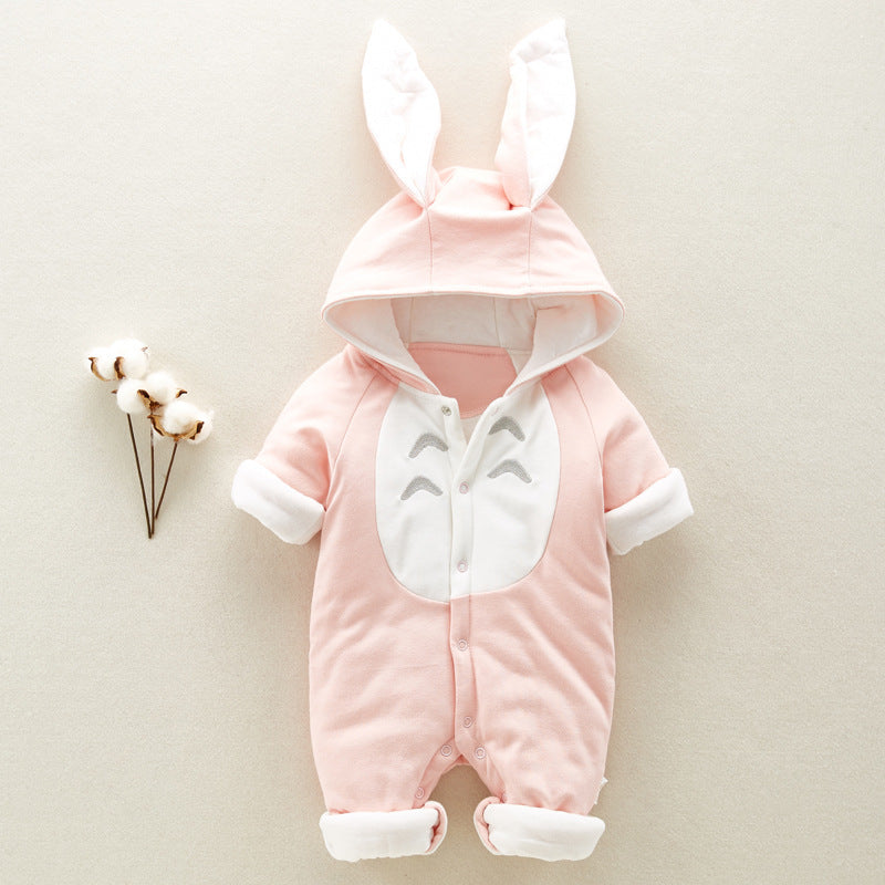 The new cotton padded cotton baby romper thickened chinchilla hooded cotton baby Onesies newborn go climbing clothes - Tiff's Treasures
