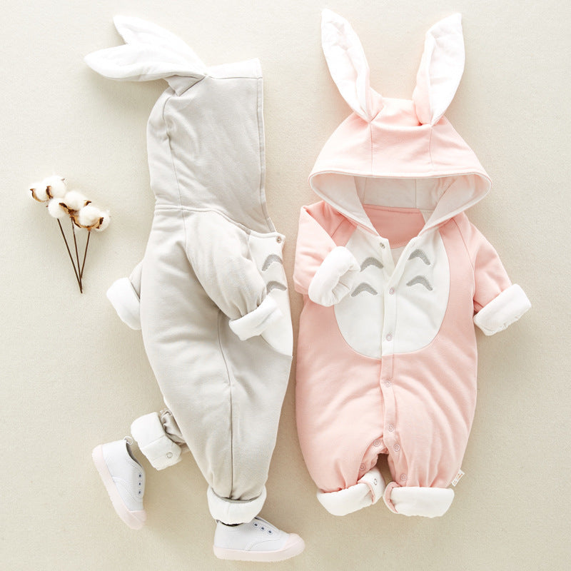 The new cotton padded cotton baby romper thickened chinchilla hooded cotton baby Onesies newborn go climbing clothes - Tiff's Treasures