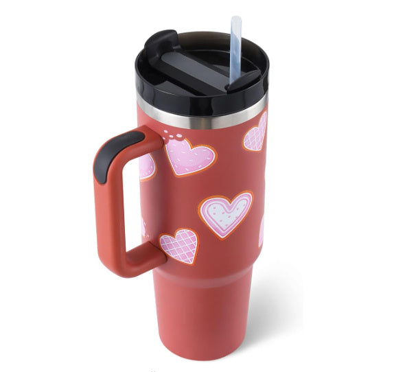 40 Oz Tumbler With Handle Straw Insulated, Stainless Steel Spill Proof Vacuum Coffee Cup Tumbler With Lid Tapered Mug Gifts For Valentine Lover Suitable For Car Gym Office Travel - Tiff's Treasures