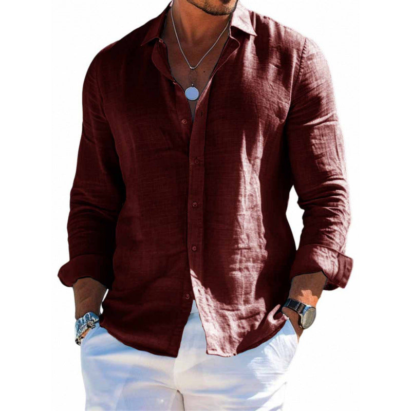 Men's Long Sleeve Shirt Casual Loose Lapel Button Top Solid Color Plus Size Blouse Clothing - Tiff's Treasures