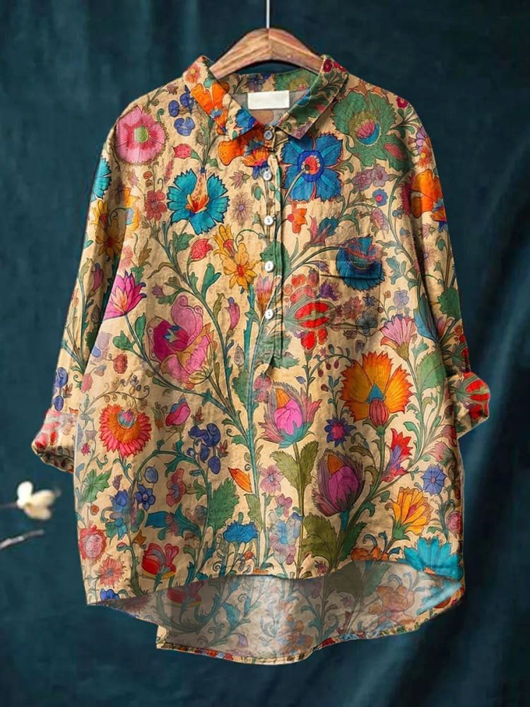 Women’s Animal Print Hawaiian Shirt – Long Sleeve Tropical Button-Up Blouse - Tiff's Treasures